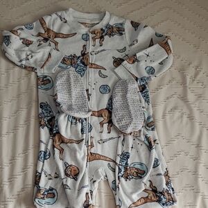 Carter's Space Dinosaur Kids Footie Pajama - White, Brown, Blue